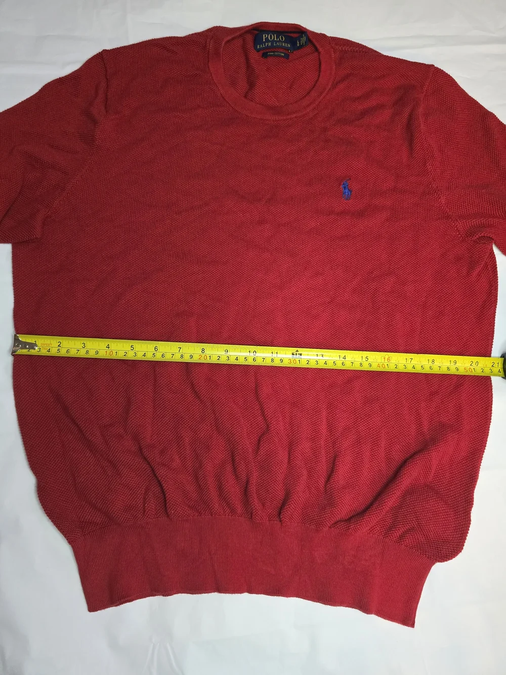 Polo by Ralph Lauren Red Crewneck Sweater with Blue Pony 100% Pima Cotton Large